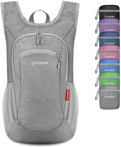 ZOMAKE Kleiner Leichter Rucksäcke 10L Mini Day Bag für Wandern Reisen und Städtetrips,Faltbarer Rucksack für Damen Herren Kinder und Jugendliche(Grau)
