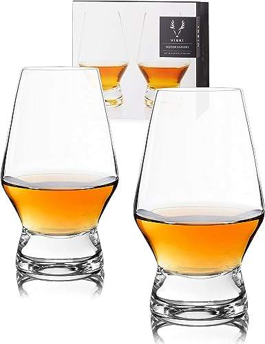 Viski 4290 Footed Crystal Scotch Glasses Set of 2, Lead-Free Premium Crystal Clear Glass, Classic Whiskey Glasses, Scotch Glass Gift Set, 8oz (237ml)