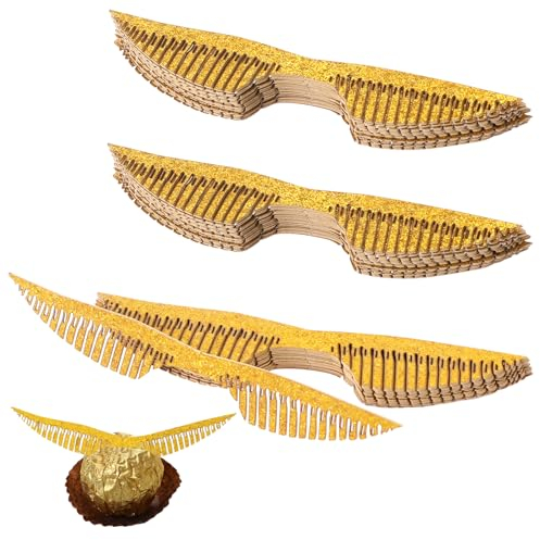 50Stück Gold Glitter Flügel Kuchen Dekoration Schokolade Flügel Party Dekor Golden Wings Cupcake Topper mit Klebepunkt für Bonbons Kuchen Cupcakes Party Mottoparty