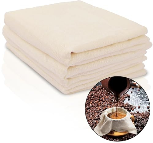 FINEASY Telas Filtrantes Reutilizable 60 x 60 cm, Tela para Queso Lavable, Filtro de Leche para Cocinar, Sin Blanquear, Paños de Muselina para Filtrar Liquidos Hacer Colar Frutas (4 Piezas)