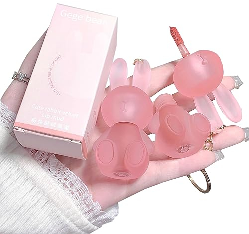 2 Stück Hasen-Schlüsselanhänger Lippenstift, 2-in-1 matt, langanhaltend, niedlicher Taschenanhänger, Samt, wasserdicht, pigmentiert, antihaftbeschichtet, verblasst nicht, rot, flüssiger Lippenstift,