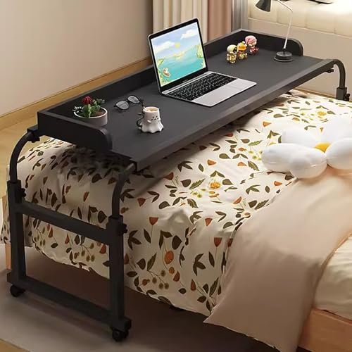 GXQFC Mesa Auxiliar para Ordenador, Escritorio Portátil con 4 Ruedas Mesa Auxiliar Ajustable 115-210CM Mesa de Bandeja Mesa de Sobrecama Carrito para Sofá/Cama (Color:Negro)