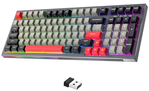 KEMOVE K98 Gaming Kabellos Tastatur,Bluetooth/ 2.4G Wireless/USB-C mit 4000mAh-Akku,RGB-Beleuchtung,Mechanische Hot Swappable Brownish Schalter,QWERTY US Layout