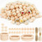 Sheryl&Rain 131 Stück Holzperlen Makramee Set, DIY Holzringe zum Basteln,Holzkugeln mit Loch Kit Enthält 120 Holzperlen Natur,9 Holzringe Makramee Zubehör für DIY Schmuck Herstellung mit Bastelseilen