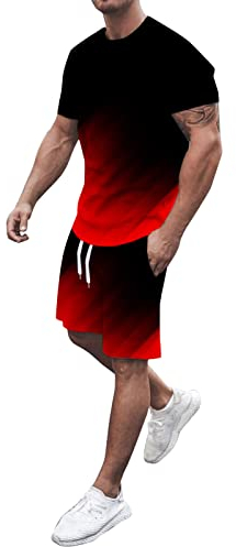 Herren Trainingsanzug Sommer Sportanzug 2-Teiliges Sport Set Kurzarm T-Shirts Kurze Hose Sets Freizeitanzug Männer Bequme Baggy Elastische Taille Shorts Tshirt Sportlich Jogginganzug (Black #3, XXXL)