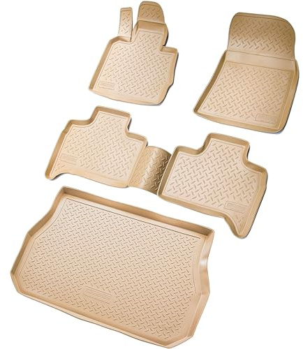 RECAMBO Juego de Alfombrillas de Goma y Bandeja para Maletero para BMW X5, Tipo E53, año de fabricación 1999 2006, 100% a Medida, Alfombrillas y Maletero de TPE Antideslizante Color Beige