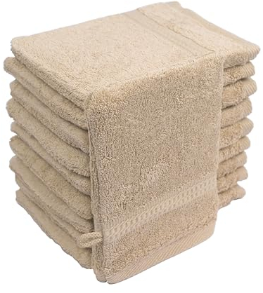 Zestri Frottier Waschhandschuh 10er-Set | Waschlappen Beige | 100% Baumwolle 500g/m² | Öko-Tex Standard 100