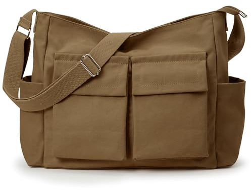 KALIDI Canvas Umhängetasche Crossbody Messenger Bag Schultertaschen Damen Herren Große Casual Hobo Bag Wasserbeständig Schulter Tote Bag