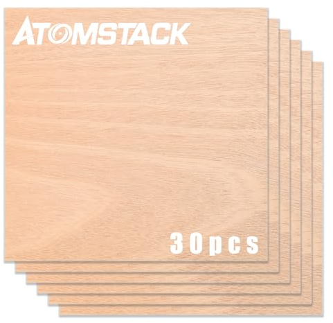 ATOMSTACK 30 Stück Ausgesuchtes und geprüftes Mahagoni-Sperrholz 30x30cm Handgefertigte Platten, natürliche Maserung der Oberfläche, lasergeschnitten und graviert, CNC-geschnitten durchbrochene Gravur