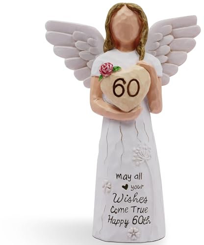 AcowSpt 60th Birthday Gifts for Women, Angel - Women's 60th Birthday Figurine, Cream Resin Hand-Painted Figurine