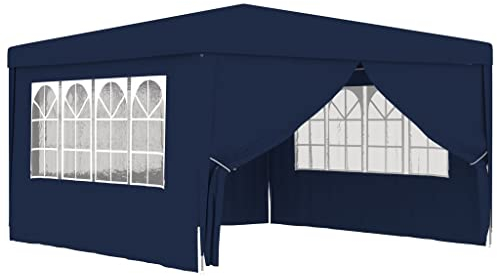 AUVYI Tonnelle d'extérieur en polyéthylène - Bleu - 4 x 4 x 2,75 m - Imperméable - Panneaux latéraux avec fenêtres décoratives - Tente de fête, fêtes de jardin et réunions