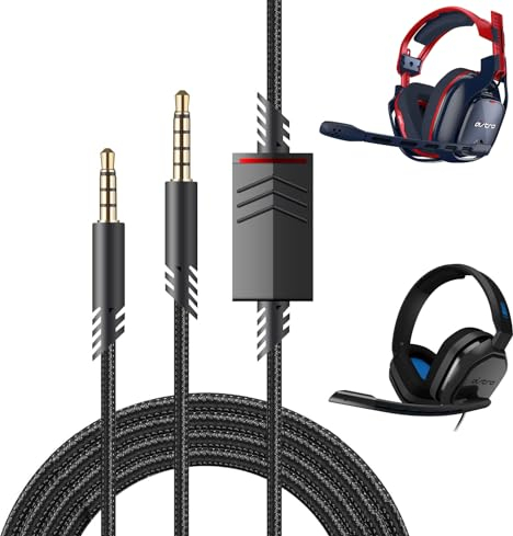 Knomix Replacement Cord Cable for Astro A40 Headset with Inline Mute Button Audio Cable for Astro A10/A40/A40TR Gaming Headset,Compatible with PS5/PS4 Controller (Black-Braided)