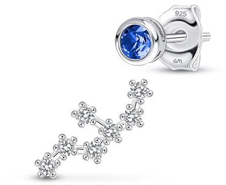 Amberta Sternzeichen Ohrringe Damen - Asymmetrische Ohrstecker in Sterling Silber 925 | September Saphir Ohrstecker