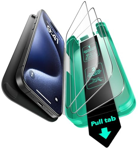 ESR für iPhone 15 Pro für Panzerglas, Armorite Displayschutzfolie gehärtetem Glas 3 Stück, blasen- und staubfrei, gehärtetes Glas militärnorm Schutz, langlebig mit praktischem Befestigungswerkzeug