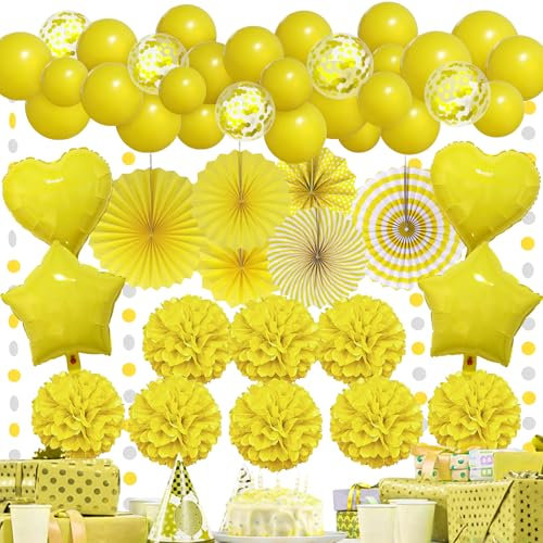 Yellow Paper Pompom Balloon Garland Party Supplies for Women Girl - Lemon Daisy Birthday Wedding Bridal Baby Shower Decorations