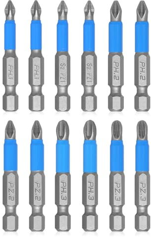 Oiieco 12‑Stück Magnetischer Kreuzschlitz & Pozidriv Bit Satz – 50 mm, S2 Stahl, 1/4″ Sechskantschaft, PH1 PH2 PH3 & PZ1 PZ2 PZ3 für Akkuschrauber, Handschrauber & Bohrmaschine
