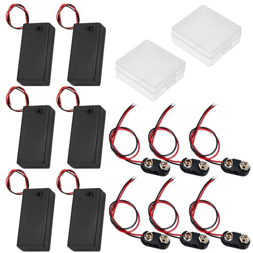 GTIWUNG 6 Stück 9V Blockbatterie Anschlusskabel mit An-/Aus-Schalter+6 Stück 9V Batterie Clip I Typ für Arduino Elektrische Spielzeug+Batteriefach Akkuhalter Aufbewahrungsbox