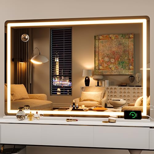Hasipu Kosmetikspiegel mit Beleuchtung, 127 x 86cm LED Schminkspiegel, Beleuchteter Schminkspiegel mit dimmbaren 3 Modi, Touchscreen Steuerung Kosmetikspiegel Rund Weiß