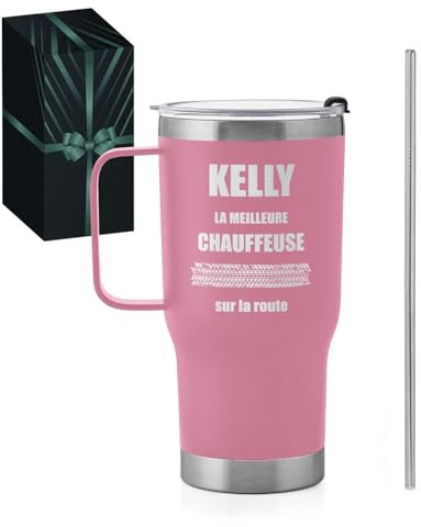 Maverton Mug Isotherme Personnalisable Rose en Acier Inoxydable 600ml - Gobelet Isotherme avec Paille et Boîte Cadeau - Mug Collegue - Cadeau Collegue de Travail Femme chauffeur