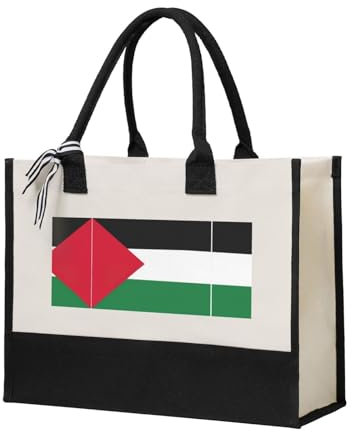 JIUTY Bolsa de lona de Navidad con bandera de Palestina, bolsa de compras personalizada para playa, regalo de cumpleaños, beige, Talla única