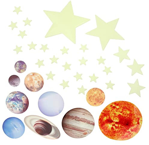 JOINPAYA 1 Satz Planet Glow-wandaufkleber Wandtattoos Für Spielzimmer Planet Wandtattoos 3d Wandaufkleber Mit Leuchtenden Sternen Decke Leuchtende Sterne Planet Leuchtender Aufkleber Papier