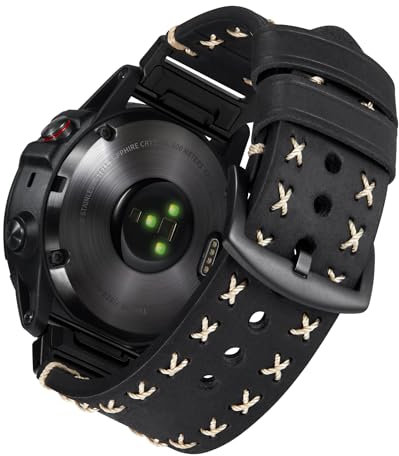 BINLUN Kompatibel mit Garmin Uhrenarmbänder 22mm/26mm Uhrenarmband aus Echtem Leder Crazy-Horse X-förmige Route Armbänder Passend für Fenix/für Forerunner/für Enduro/für Descent(Schwarz,22mm)