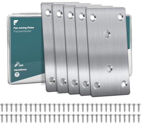 shinfly Flachverbinder, 10 pcs (40mm×80mm) Flachverbinder Edelstahl mit 60 Stück Schrauben, lochblech Edelstahl metallplatte ,lochplatte für Möbel ,Stuhl, Tisch, Fenster