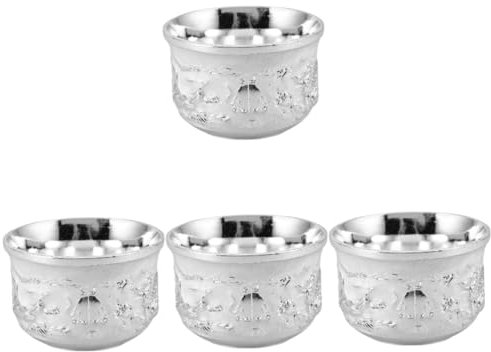 Cabilock 4 Piezas Copa de Vino Porcelana Tetera Antigua decoración del hogar Taza de Bebida Tetera de Metal Taza de té Turco Taza de té Retro Taza de té de Metal Aleación de Zinc Silver