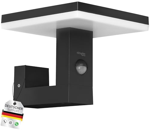 Oktaplex Gio Außenlampe mit Bewegungsmelder IP65 3000K | Warmweiß LED Außenleuchte, 15,2W, 1500lm, 230V anthrazit