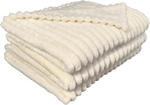 oceanevo Ribbed Cord Chunky Throw Fluffy Fleece Faux Fur Velvet Toch Plush Cozy Soft Blanket For Sofa Bed Settee Couch Chair (Cream, King- 200 X 240cm)