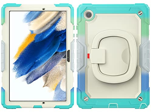 Protezione del tablet Compatible with Samsung Galaxy Tab A8 X205/X200 Case 2021 10.5Case with Screen Protector, Full Body Protective Rugged Cover Rotating Handle Silicone Case for Galaxy Tab A8 10.5