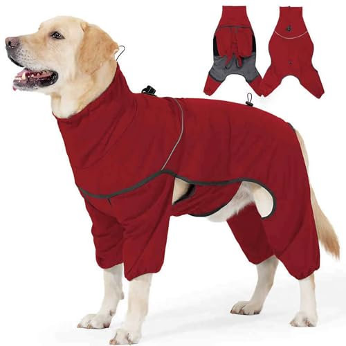 Warm Gemütlich Hundekleidung, Wasserdicht Hundemantel mit Beinen, Hundebademantel mit Beinen, Hundemantel Fleece, mit Hundeleinen-Clip, für Kleine Mittelgroße und Große Haustiere(Red,XXX-Large)