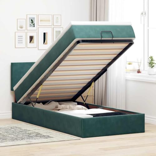 IKAYAA Boxspringbett 100x200 mit Matratze und Bettkasten Boxspringbett mit Stauraum Polsterbett 100x200 mit stauraum Bettgestell mit Lattenrost-Dunkelgrün-100 x 200 cm-Typ 2