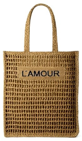 Strandtasche L'Amour Beachbag Reisetasche Große Strandtasche XXL mit Innentasche und Reißverschluss, Badetasche, Shopper, Shopping Bag, Tote Bag mit Reißverschluss, Damen Schultertasche, Boho Look