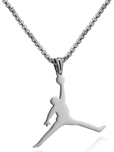 HSKRKOW 1 Stück Personalisierte Edelstahl Halskette Superstar Basketball Jo-Rdan Anhänger, Halskette Hip Hop Punk, Halskette Silber Basketball Accessoires