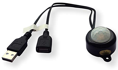 USB 5V PIR Motion Activated Mini Body PIR Sensor Switch with USB Interface Cable for LED Strip Light Camera (With Light Sensor, black)