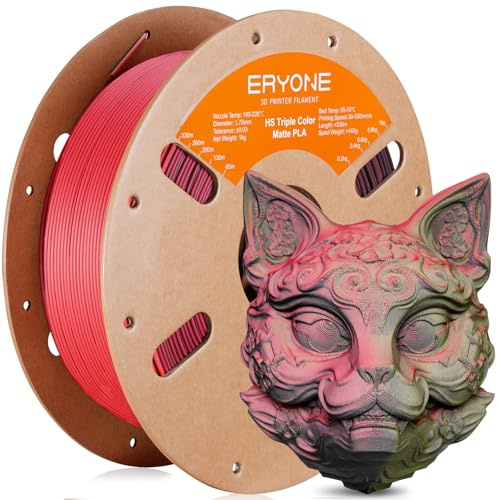 ERYONE High Speed Tri-Color Matte PLA Filament 1.75mm +/- 0.03mm, Rapid Multicolor Matte Filament, 1kg(2.2LBS)/Spool, Hyper Speed Triple Color Matte PLA, Black & Red & Olive Green