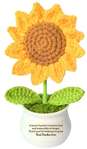 SDOFY Teacher Gifts Best Teacher Handmade Crochet Flowers Gifts for Teachers Artificial Crochet Sunflower Ornament Thank You Teacher Gifts for Women Men Personalised Teacher Leaving Presents