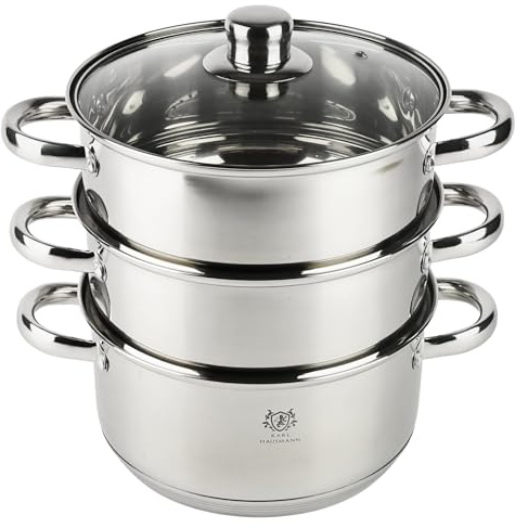 KARL HAUSMANN Dampfgarer Topf - 4.3L - 22 cm - Silber Dampftopf Edelstahl Induktion - Topf mit Dämpfeinsatz - Kartoffeldämpfer - Dämpfer Topf - Dampfkochtopf - Dampfgartopf - Steamer Pot Cooking