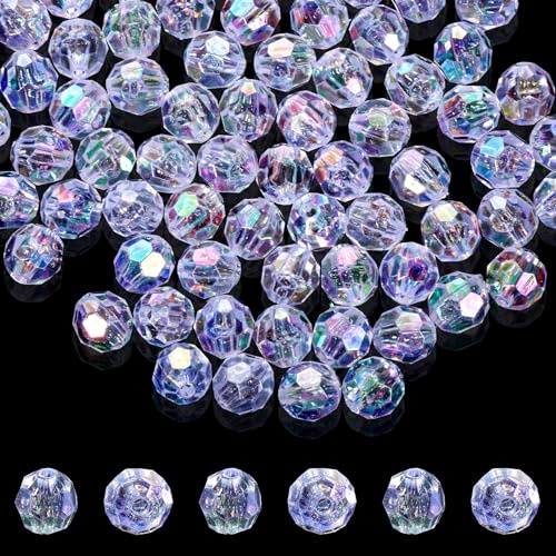 Hpmjz 100 Stück Facettierte Perlen, Glasperlen Glitzerperlen (10mm) | Deko Perlen, zum Auffädeln, Sortierte, Klare, Kristallglasperlen, Abstandshalter, Perlen für Basteln, Schmuckherstellung