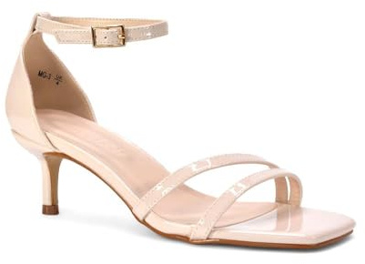 ESSEX GLAM Women's Kitten Low Heel Sandals Ladies Strappy Ankle Strap Square Toe Barely There Two Part Shoes Size 3-8