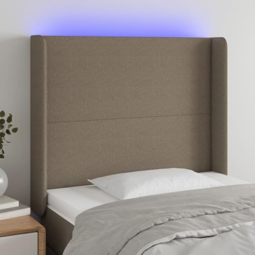 Qnhdfrt LED Kopfteil Taupe 83x16x118 128 cm Stoff Massivholzrahmen Höhenverstellbarer Schaumstoff Kissen für Schlafzimmer Wohnzimmer Deko
