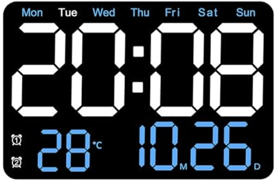 Pqahffowr Electronic Wall Clock Temperature Date Display Table Clock Wall-Mounted Digital LED Alarm Clocks for Home A