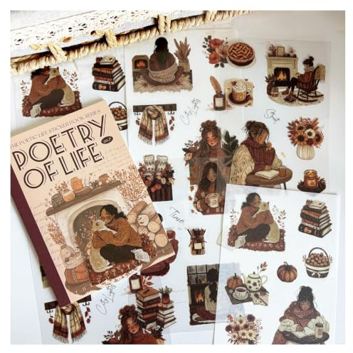 20 Blätte Scrapbook Stickers Winter Series Stickeralbum Für Scrapbooking | Arpaper Charaktere Mädchen Thema Series Stickeralbum Fü Bullet Journal Zubehör,Fotoalben,DIY Scrapbooking(Warm Hous