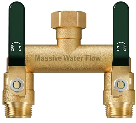 HugWaFlw Distributeur 2 Voies, Robinet Double Machine a Laver, Adaptateur Robine, 2 Voies Diviseur de Tuyau Arrosage, Filetage de 3/4Pouce, Débit d'eau Réglable et Verrouillable-Poignée Verte