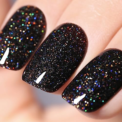 Ozzeal Glitter Gel Polish, 15ML Black Iridescent Glitter Gel Nail Polish Sparkle Shimmer Summer Rainbow Soak off UV LEDfor Art DIY Manicure