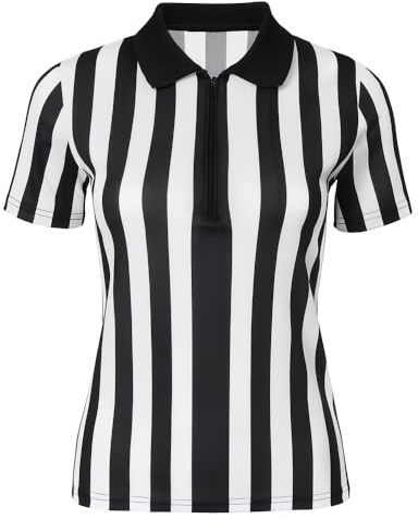 Schiedsrichter Kostüm Shirt Schwarz-Weiß Gestreift, mit Kragen für Alle | Referee T-Shirt mit Reißverschluss, für Damen und Herren, perfekt für Karneval, Mottoparty, JGA und Fasching-Partys überall