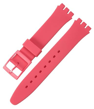 ROUREOX Bracelet Silicone Bracelet Caoutchouc Souple Remplacement Bracelet Montre Sport Coloré Boucle Plastique Résistante pour Swatch-Rose Rouge 17mm