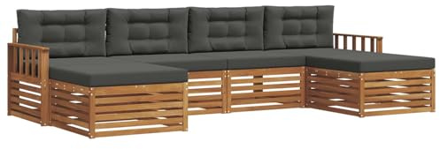 vidaXL Sofagarnituren 6 pcs Natur und Anthrazit Massivholz Akazie, Akazienholz Sofa, Moderne Gartenmöbel, haltbare Sitzgruppe, Bequeme Möbel für Terrasse und Garten