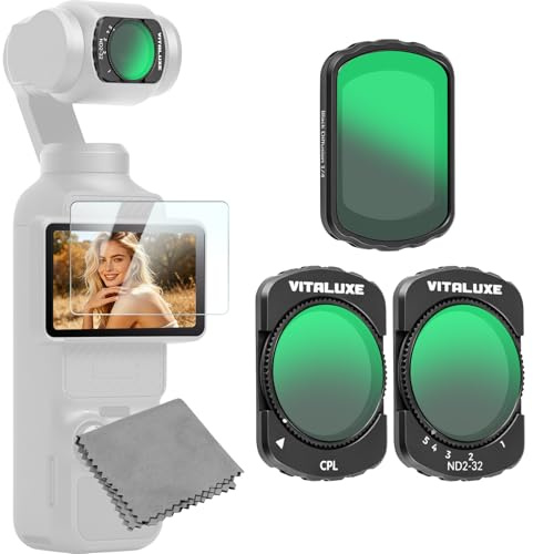 VITALUXE 3er-Pack ND & CPL Filterset kompatibel mit DJI OSMO Pocket 4/3 | 3-teiliges Magnetfilter mit CPL, Black Mist 1/4 & VND2-32 – DJI OSMO Pocket 3/4 zubehör für Vlogs/Reisen/Outdoor/Landschaft